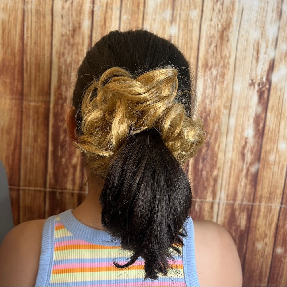 Curly Messy Hair Bun Scrunchie Golden Blonde Mix Synthetic Updo Extension